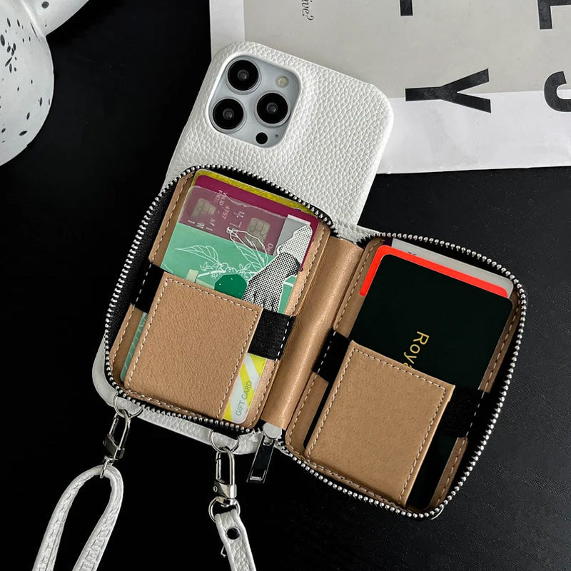 Personlig läderplånbok Crossbody telefonfodral för iPhone