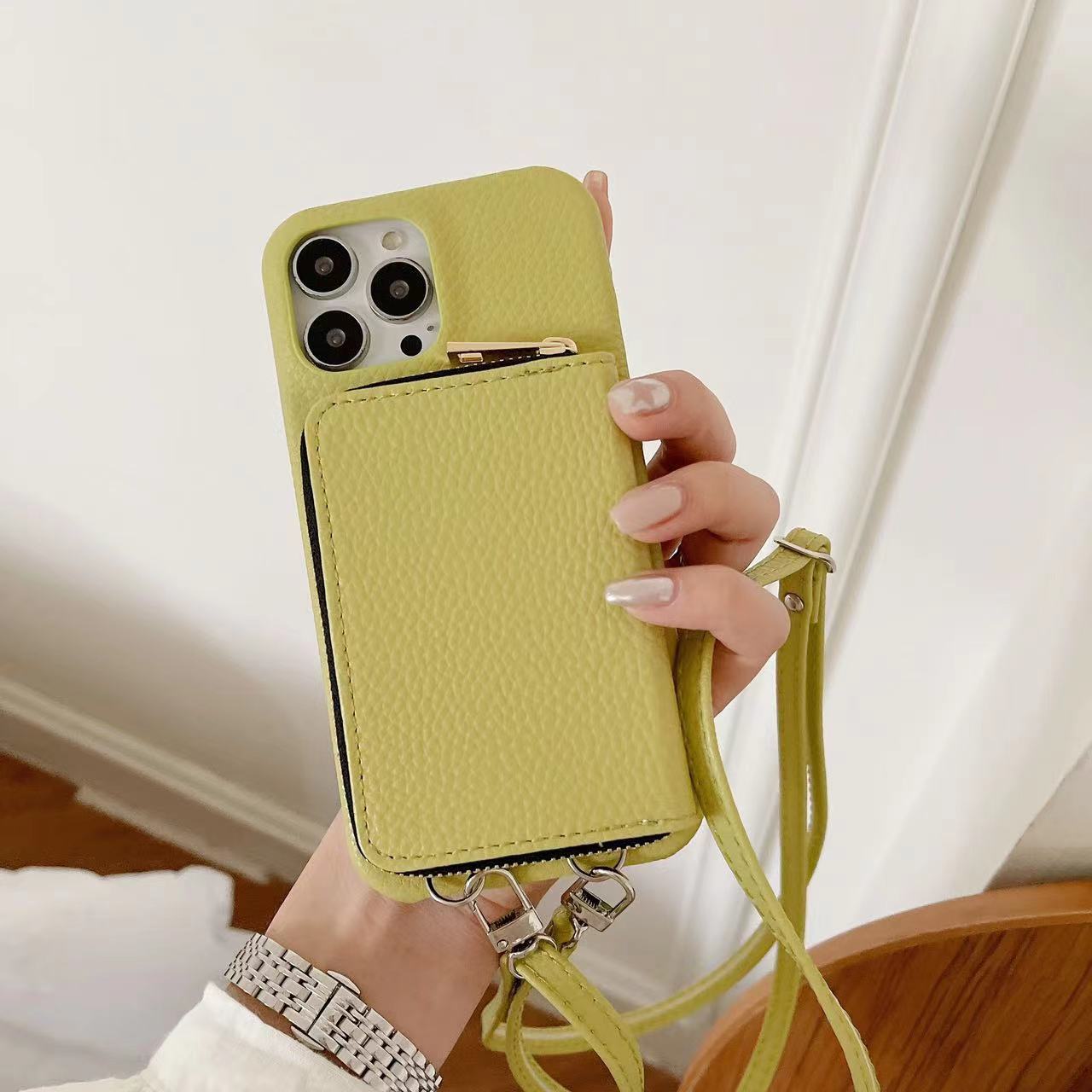 Personlig läderplånbok Crossbody telefonfodral för iPhone