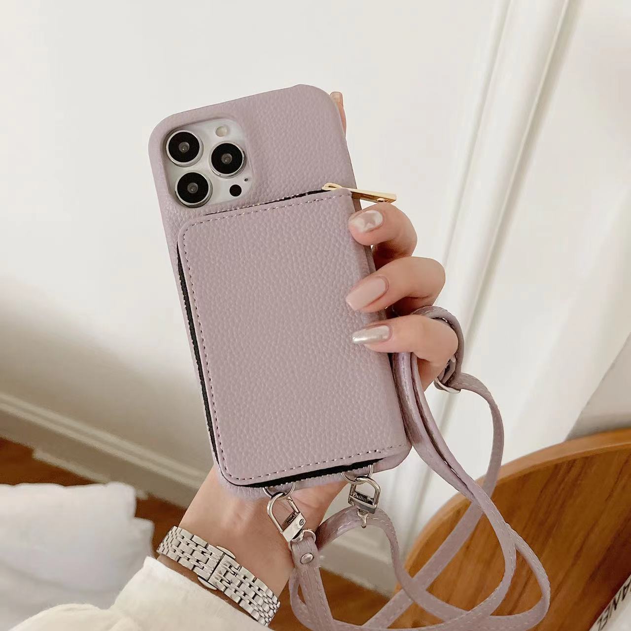 Personlig läderplånbok Crossbody telefonfodral för iPhone