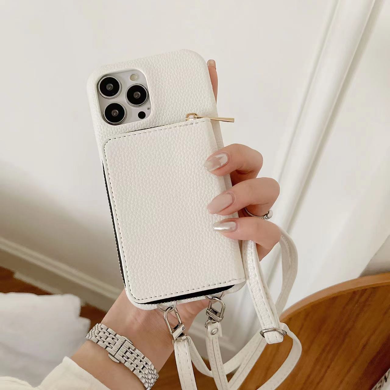 Personlig läderplånbok Crossbody telefonfodral för iPhone