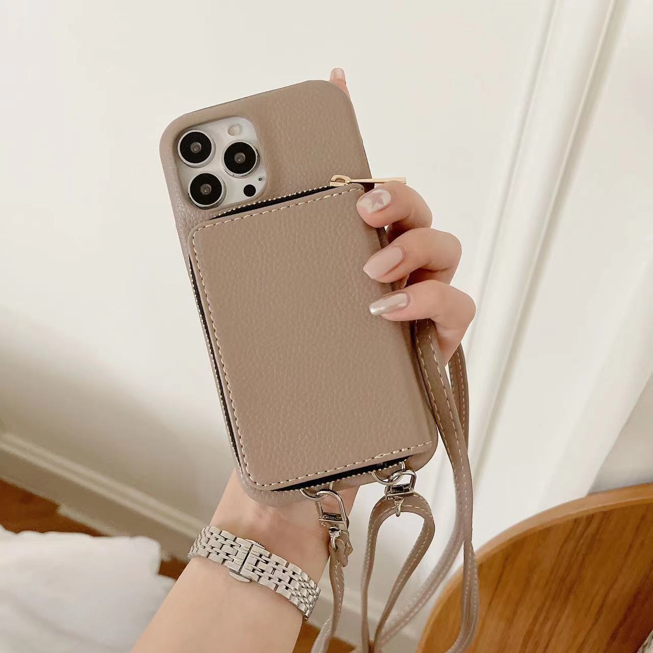 Personlig läderplånbok Crossbody telefonfodral för iPhone