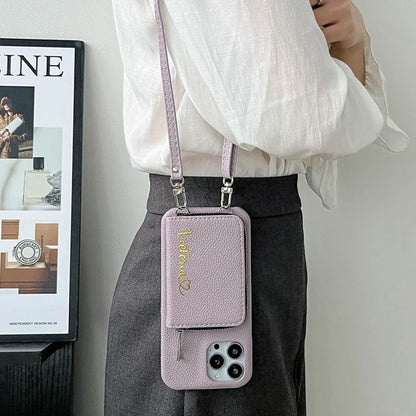 Personlig läderplånbok Crossbody telefonfodral för iPhone