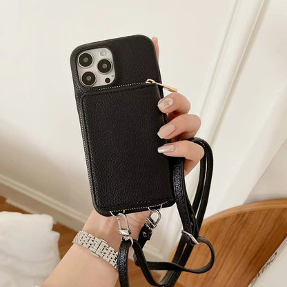 Personlig läderplånbok Crossbody telefonfodral för iPhone